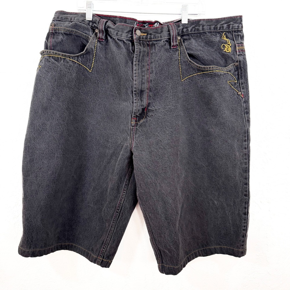 Attitude Jean Shorts Embroidered Logo Black Denim Mens Size 46